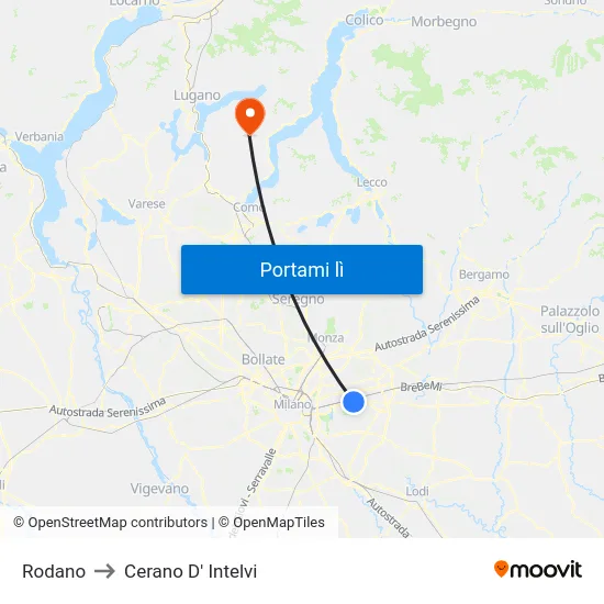 Rodano to Cerano D' Intelvi map