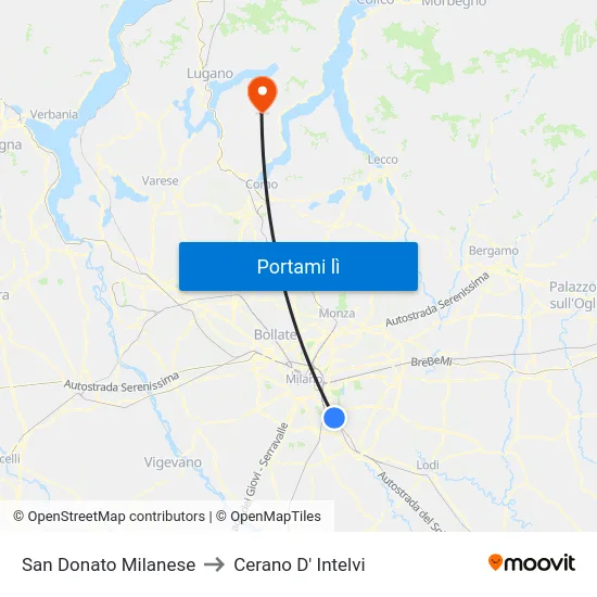 San Donato Milanese to Cerano D' Intelvi map