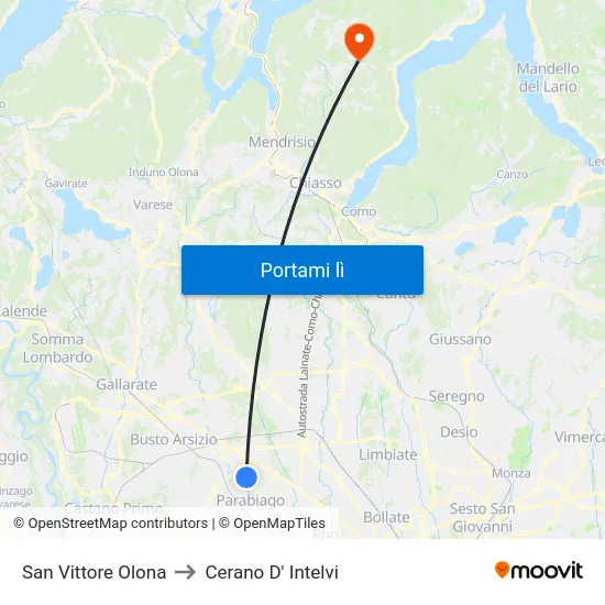 San Vittore Olona to Cerano D' Intelvi map