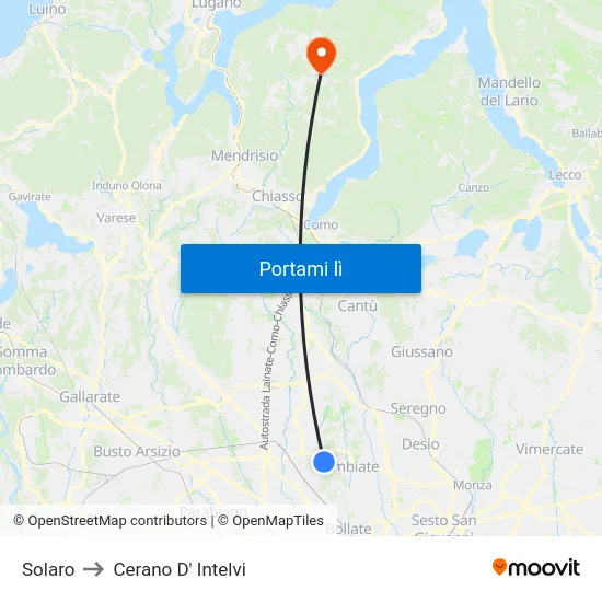 Solaro to Cerano D' Intelvi map