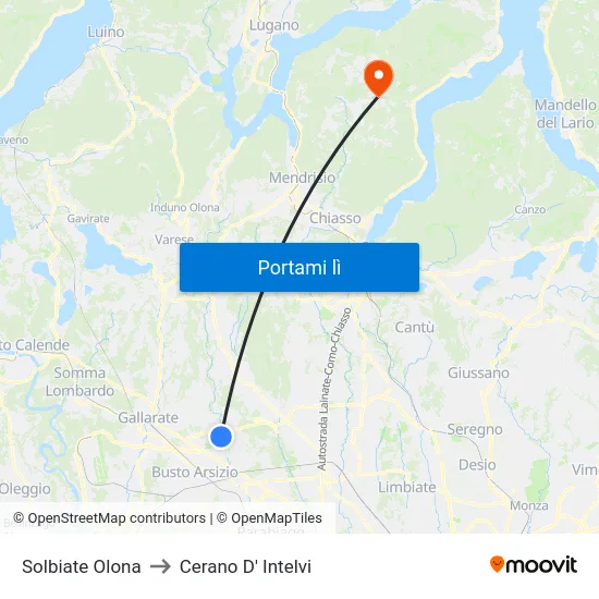 Solbiate Olona to Cerano D' Intelvi map
