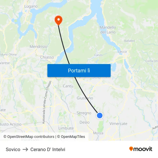 Sovico to Cerano D' Intelvi map