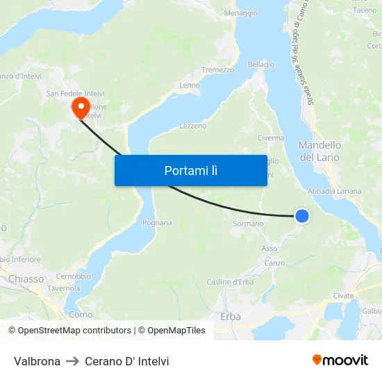 Valbrona to Cerano D' Intelvi map