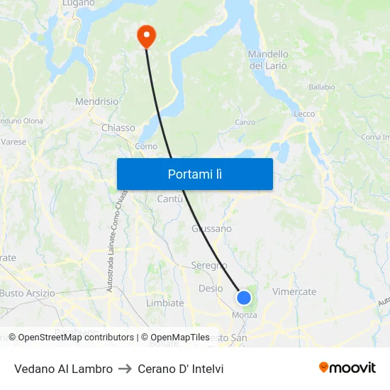Vedano Al Lambro to Cerano D' Intelvi map