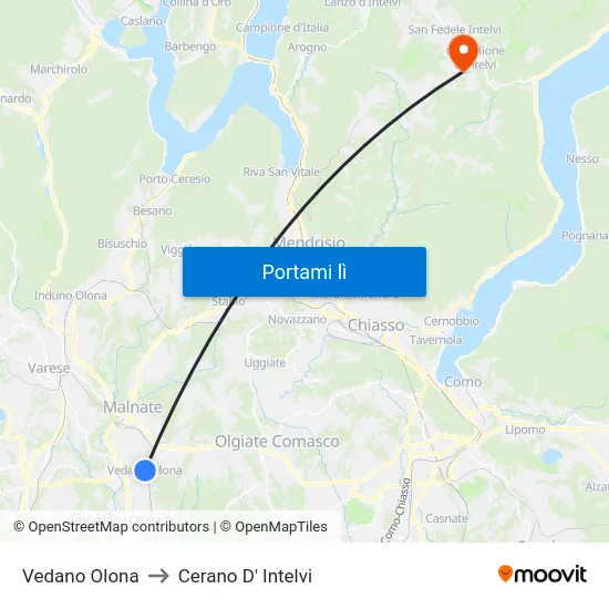 Vedano Olona to Cerano D' Intelvi map