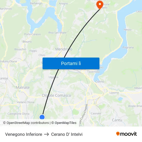 Venegono Inferiore to Cerano D' Intelvi map