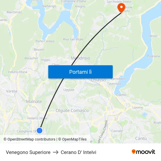 Venegono Superiore to Cerano D' Intelvi map