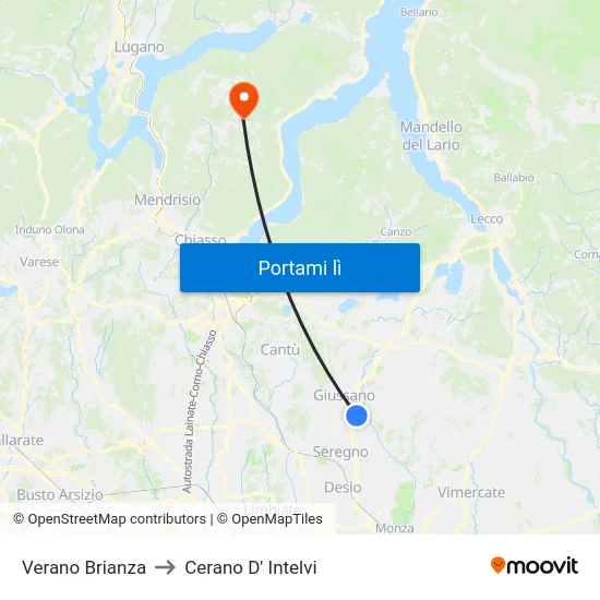 Verano Brianza to Cerano D' Intelvi map