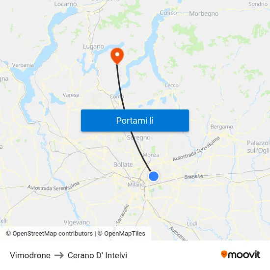 Vimodrone to Cerano D' Intelvi map