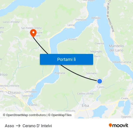 Asso to Cerano D' Intelvi map
