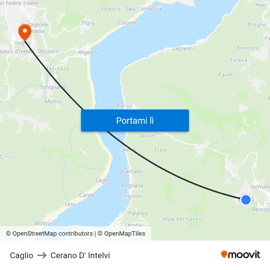 Caglio to Cerano D' Intelvi map