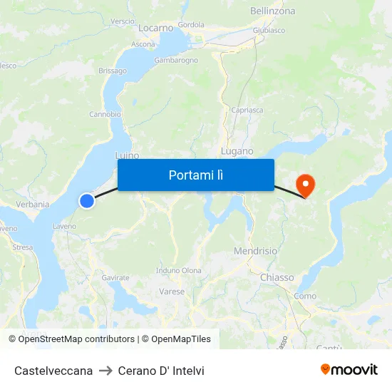 Castelveccana to Cerano D' Intelvi map