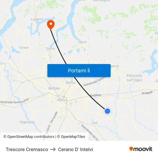Trescore Cremasco to Cerano D' Intelvi map