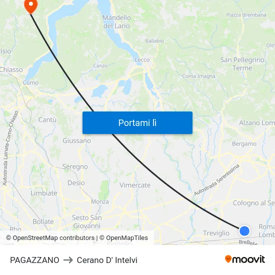 PAGAZZANO to Cerano D' Intelvi map
