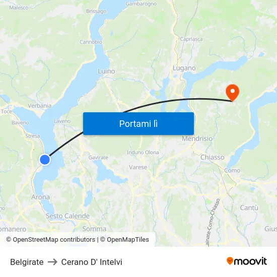 Belgirate to Cerano D' Intelvi map