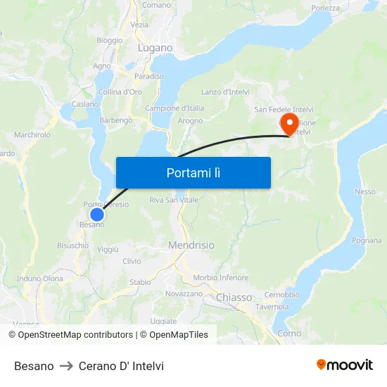 Besano to Cerano D' Intelvi map