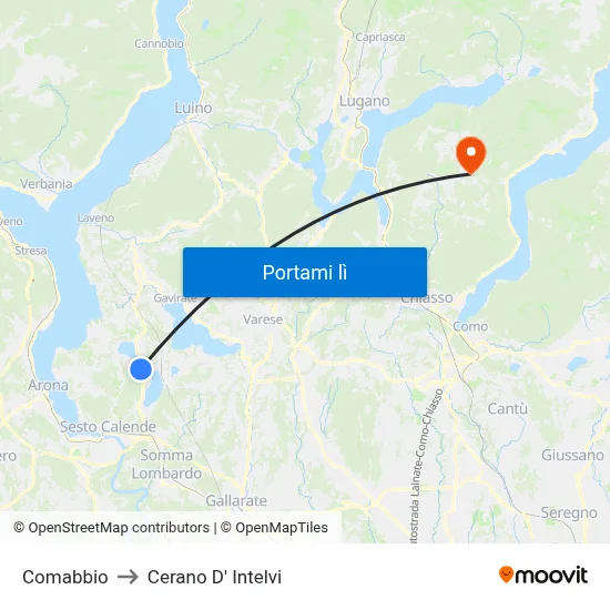 Comabbio to Cerano D' Intelvi map