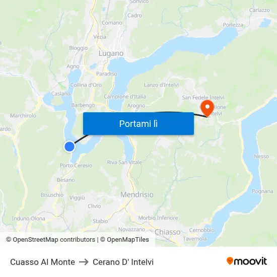 Cuasso Al Monte to Cerano D' Intelvi map