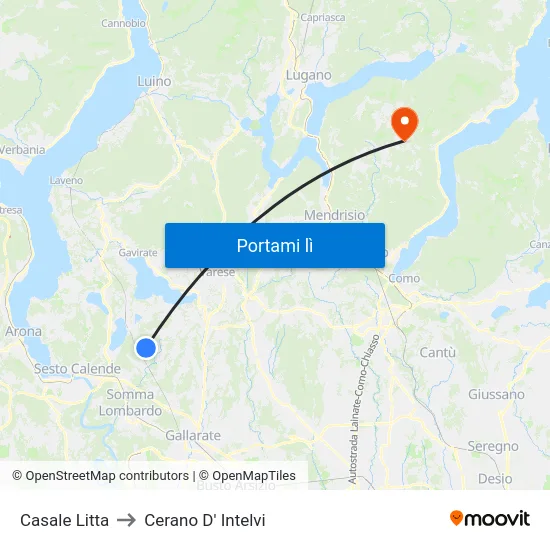 Casale Litta to Cerano D' Intelvi map