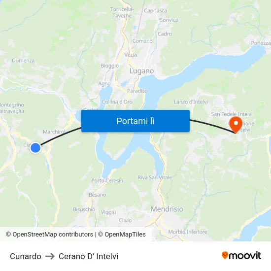 Cunardo to Cerano D' Intelvi map