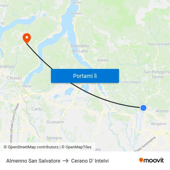 Almenno San Salvatore to Cerano D' Intelvi map