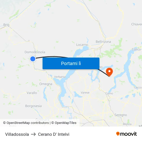 Villadossola to Cerano D' Intelvi map
