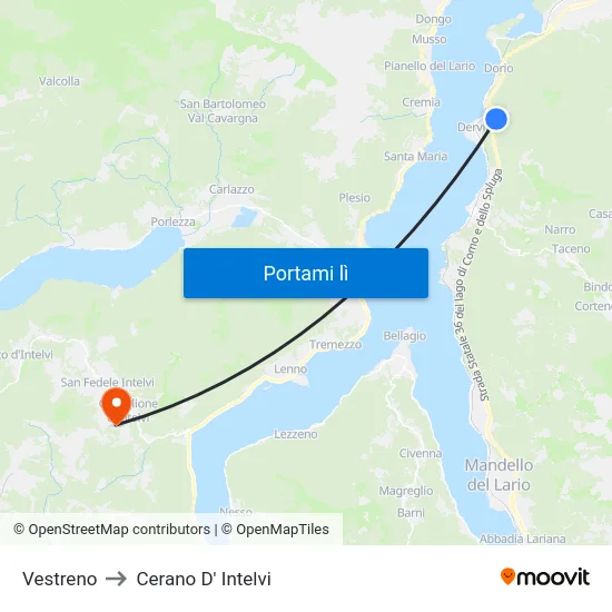 Vestreno to Cerano D' Intelvi map