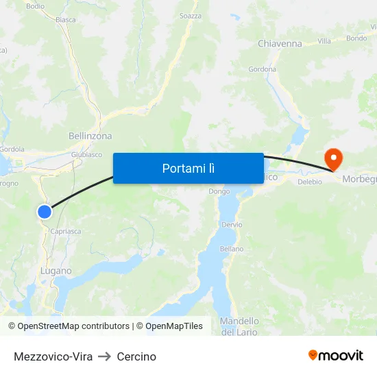 Mezzovico-Vira to Cercino map