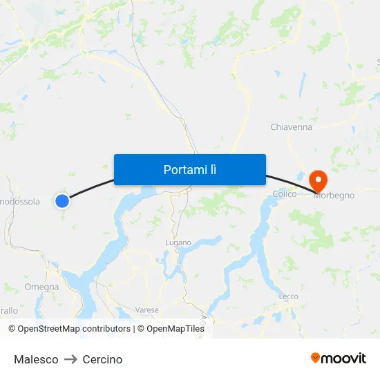 Malesco to Cercino map