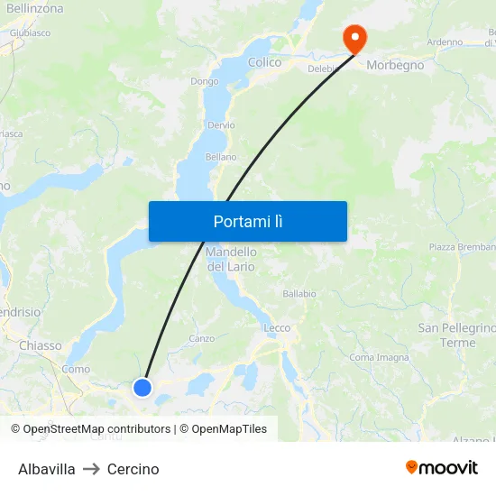 Albavilla to Cercino map
