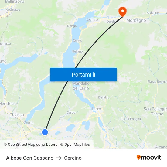 Albese Con Cassano to Cercino map