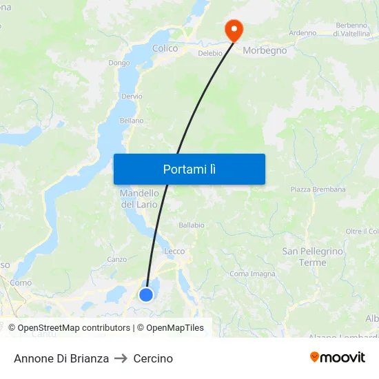 Annone Di Brianza to Cercino map