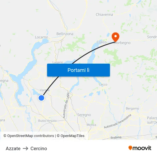 Azzate to Cercino map