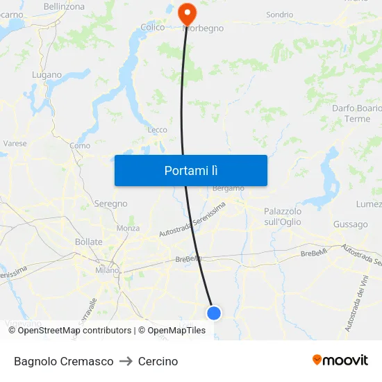 Bagnolo Cremasco to Cercino map