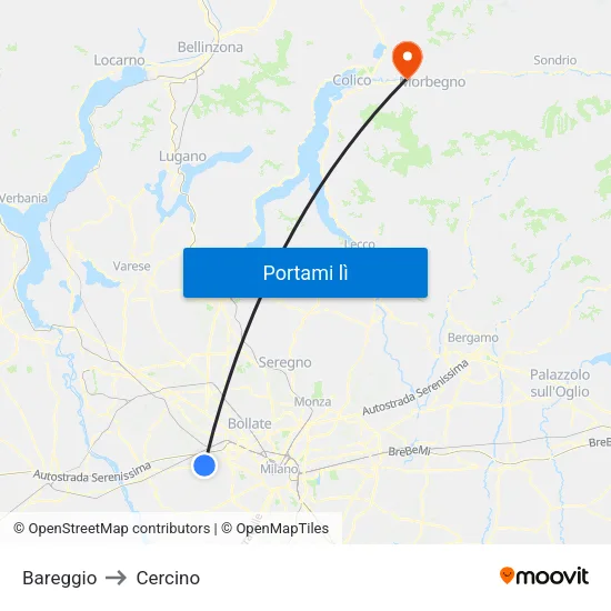 Bareggio to Cercino map
