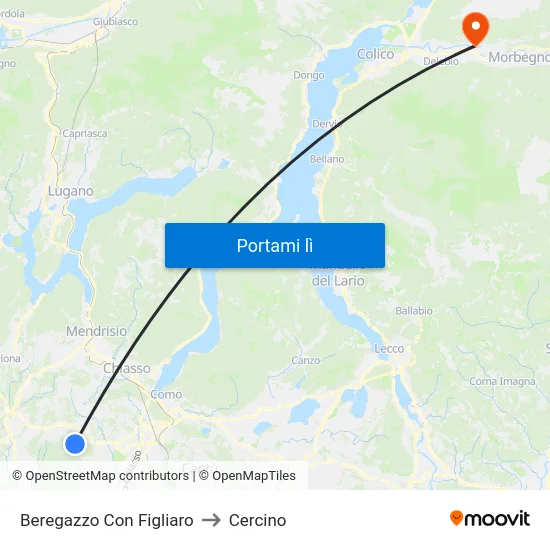 Beregazzo Con Figliaro to Cercino map