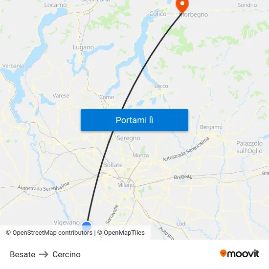 Besate to Cercino map
