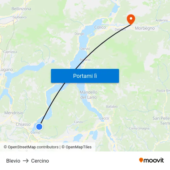 Blevio to Cercino map