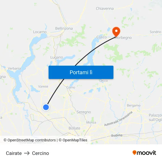Cairate to Cercino map