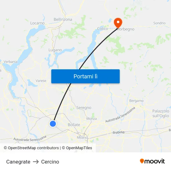 Canegrate to Cercino map