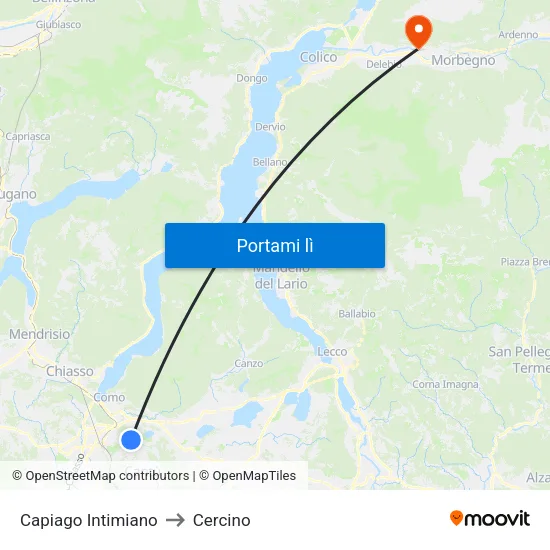 Capiago Intimiano to Cercino map