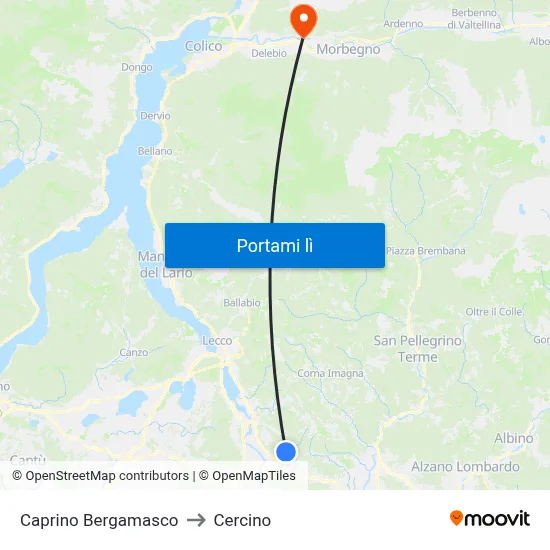 Caprino Bergamasco to Cercino map