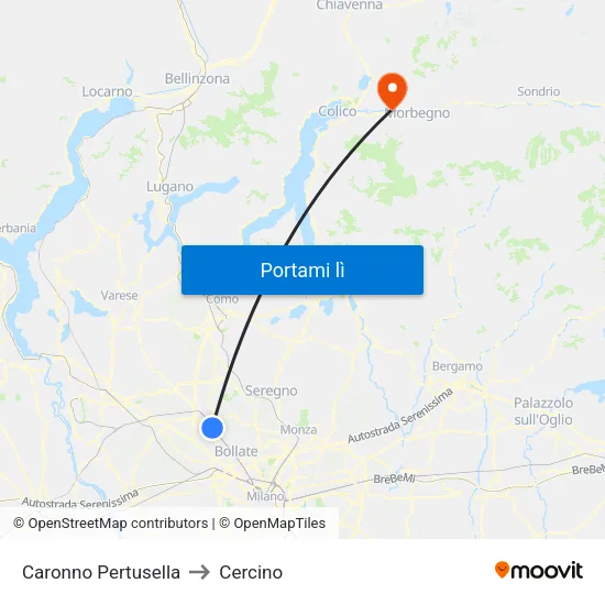 Caronno Pertusella to Cercino map