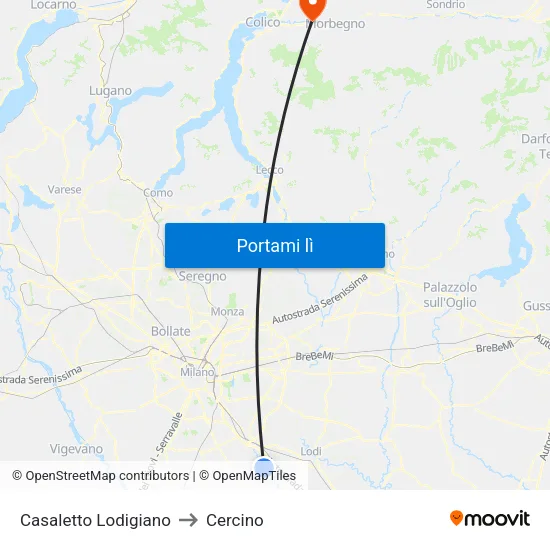 Casaletto Lodigiano to Cercino map