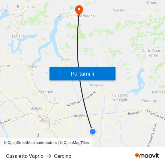 Casaletto Vaprio to Cercino map