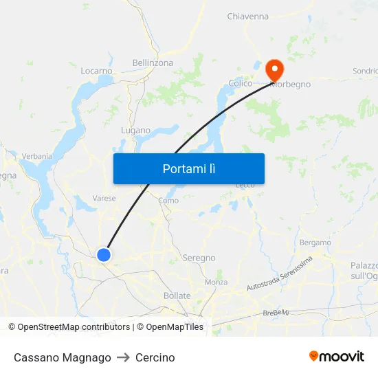 Cassano Magnago to Cercino map