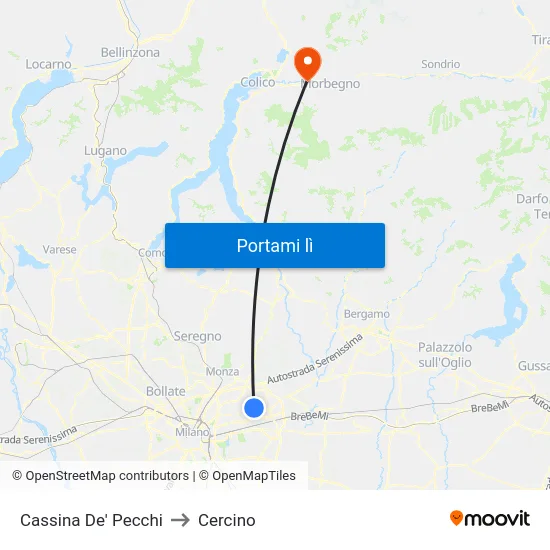 Cassina De' Pecchi to Cercino map