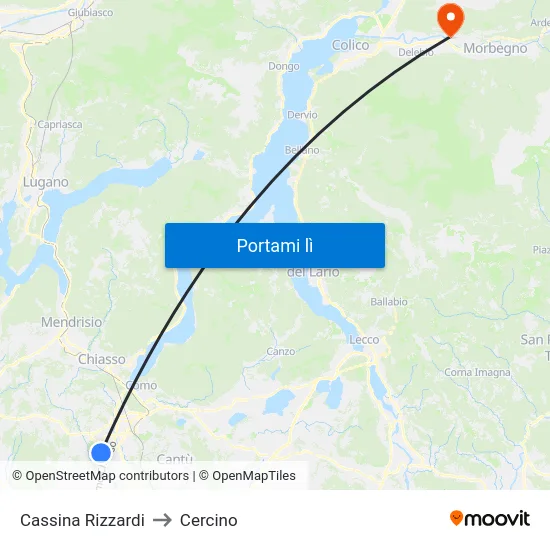 Cassina Rizzardi to Cercino map