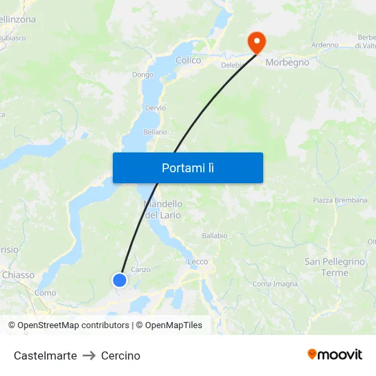 Castelmarte to Cercino map