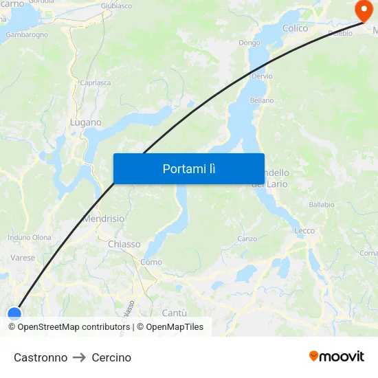 Castronno to Cercino map
